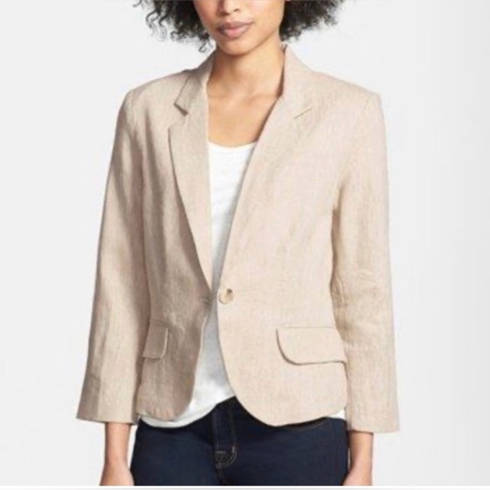 Olivia Moon EUC Linen Light Beige Women's Blazer